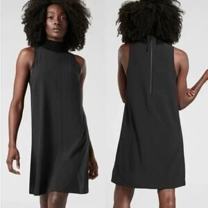 Athleta Initiative Sleeveless Dress Black Small High Neck Exposed Zipper